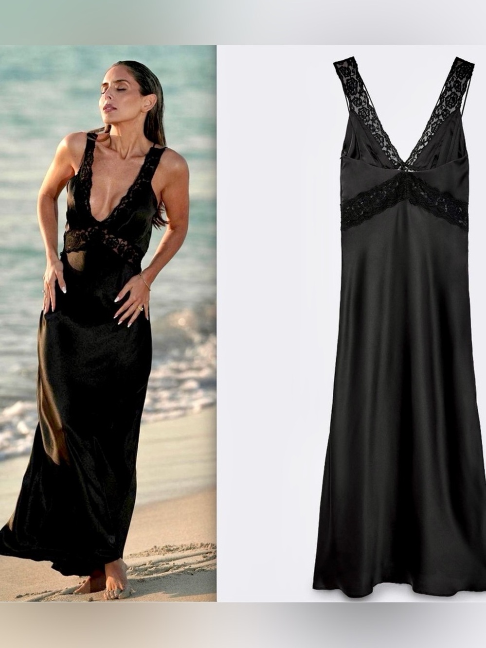Zara Black Lace-Trim Maxi Dress